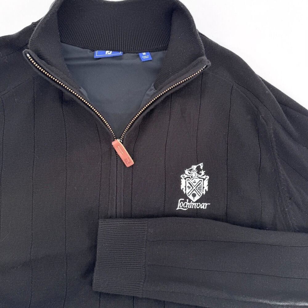 FootJoy Lochinvar Golf Club Quarter Zip Sweater Mens M Black Wool Blend Lined